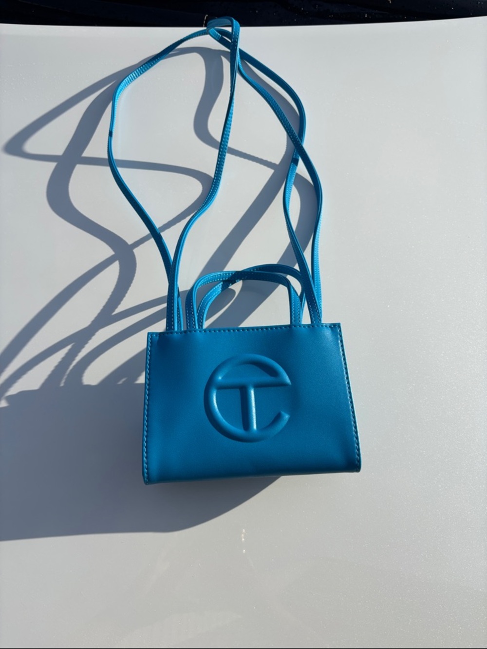 Telfar Blue Mini Leather Crossbody Bag